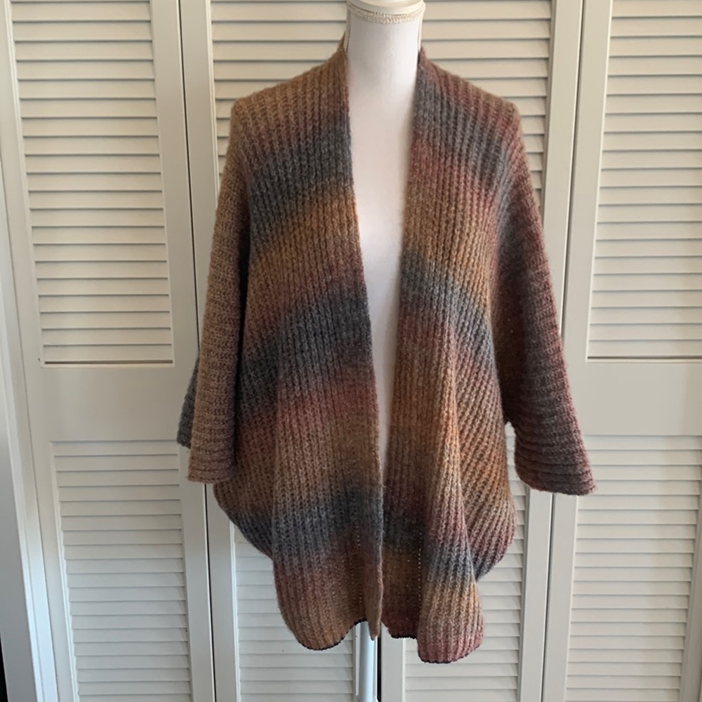 Elsamanda Women’s Cardigan Sweater Oversized Ombré 3/4 Sleeve Gray Pink Size S/M